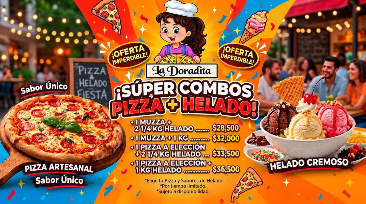 Pizza con helado, combinaciones para compartir