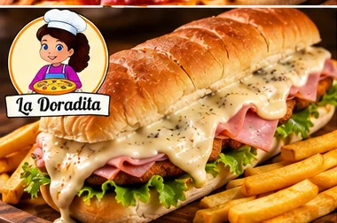 Sándwich de milanesa preparado en La Doradita